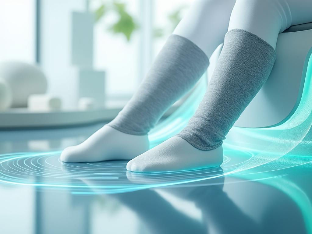 Pieds sur repose-pieds lumineux futuriste